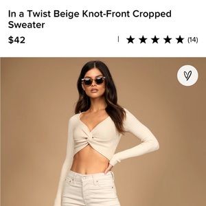 Lulus in a twist beige knot-front cropped sweater